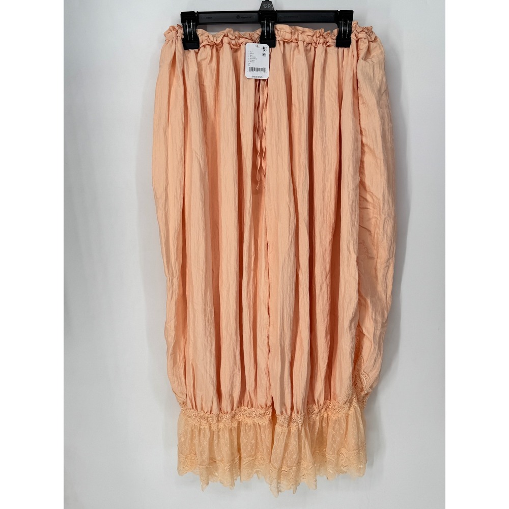 Free People Bloomers Women Large Peach Lace Ruffle Hem Boho Coquette 2985